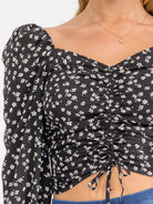 Women's Long Puff Sleeve Ruched Smock Floral Blouse