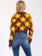 Women's Long Sleeve V-Neck Button Up Floral Colorblock Sweater
