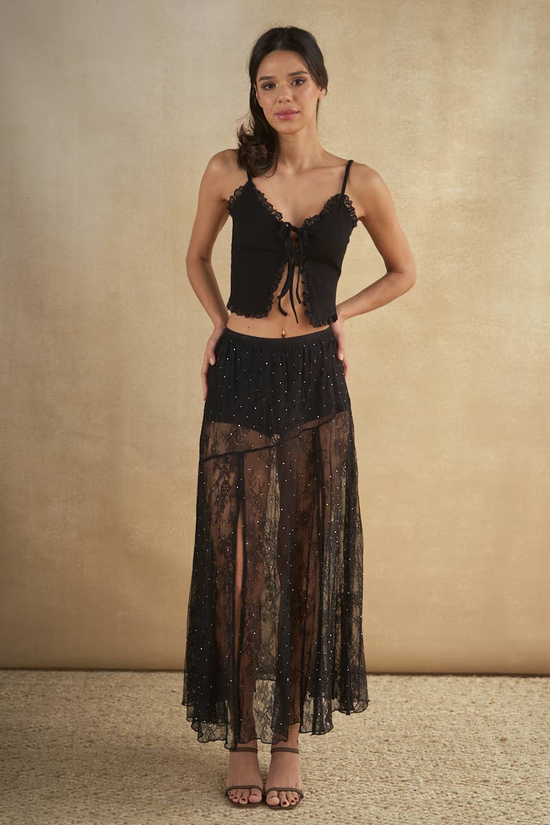 6798-LACE RHINESTONE SKIRT boho clothing, festival outfit, hippie style apparel | Elevated Hippie