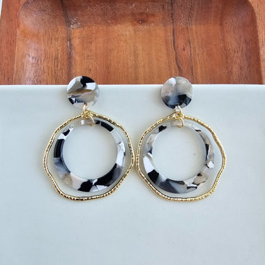 Georgia Earrings in Ivory & Slate – Bold, Playful & Uniquely Chic - The Elevated Hippie