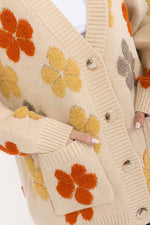 FLORAL DETAIL POCKETS BUTTON DOWN SWEATER CARDIGAN