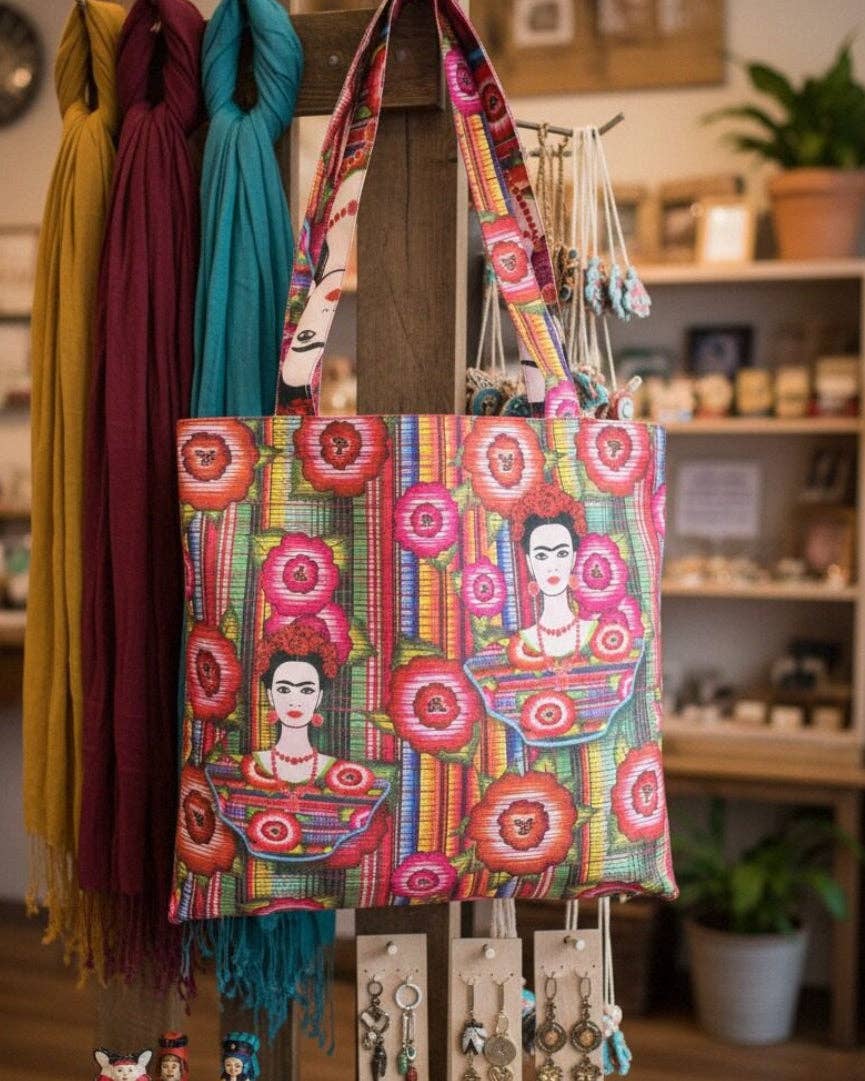 Boho Vintage-Inspired Frida Luxe Canvas Shoulder Tote Bag boho clothing, festival outfit, hippie style apparel | Elevated Hippie