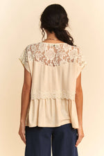 EMBROIDERY DAISY FLOWY DOLMAN KNIT TOP WITH LACE - The Elevated Hippie