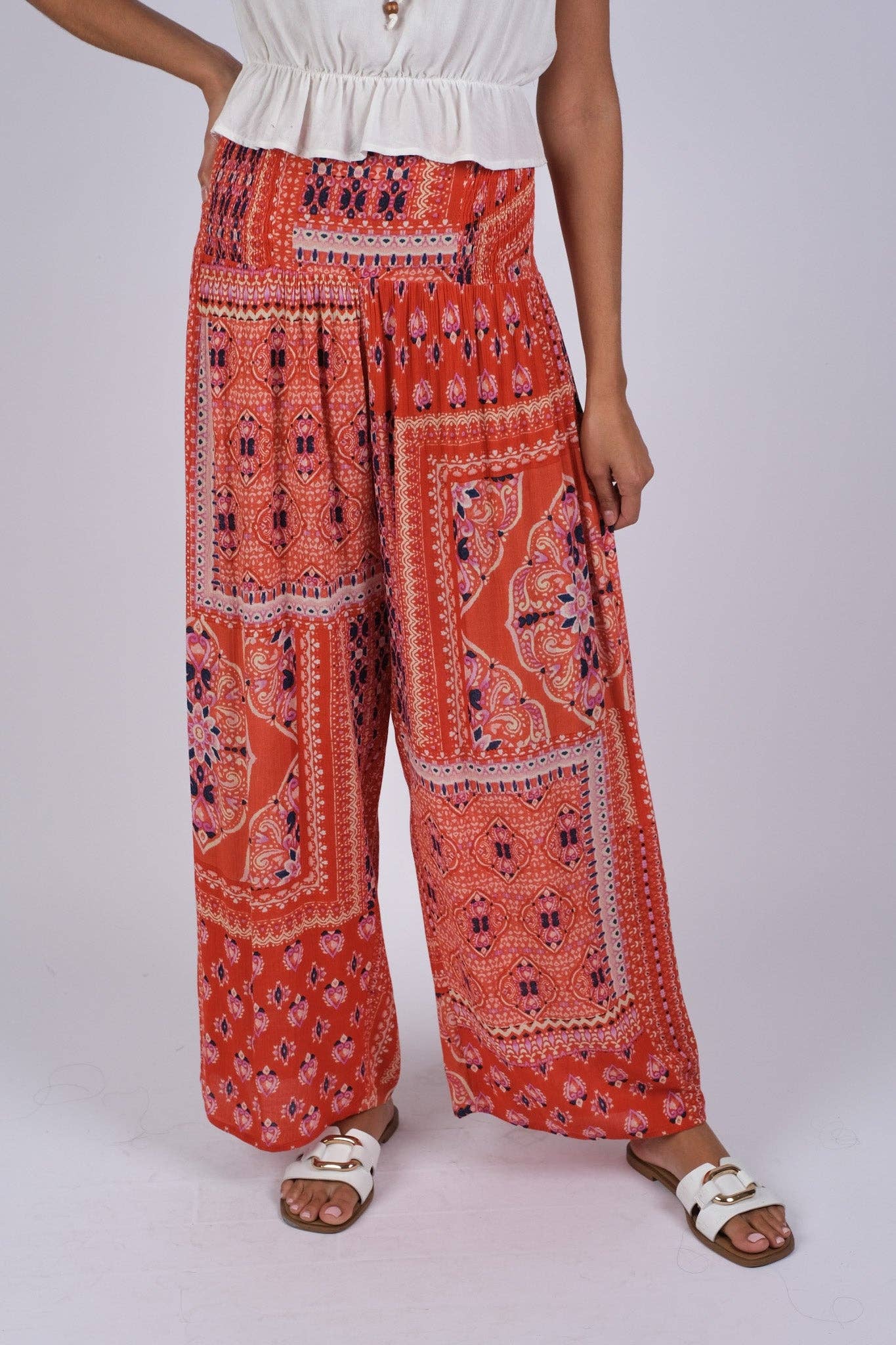 Red Wanderlust Blockprint Hippie Pants boho clothing, festival outfit, hippie style apparel | Elevated Hippie