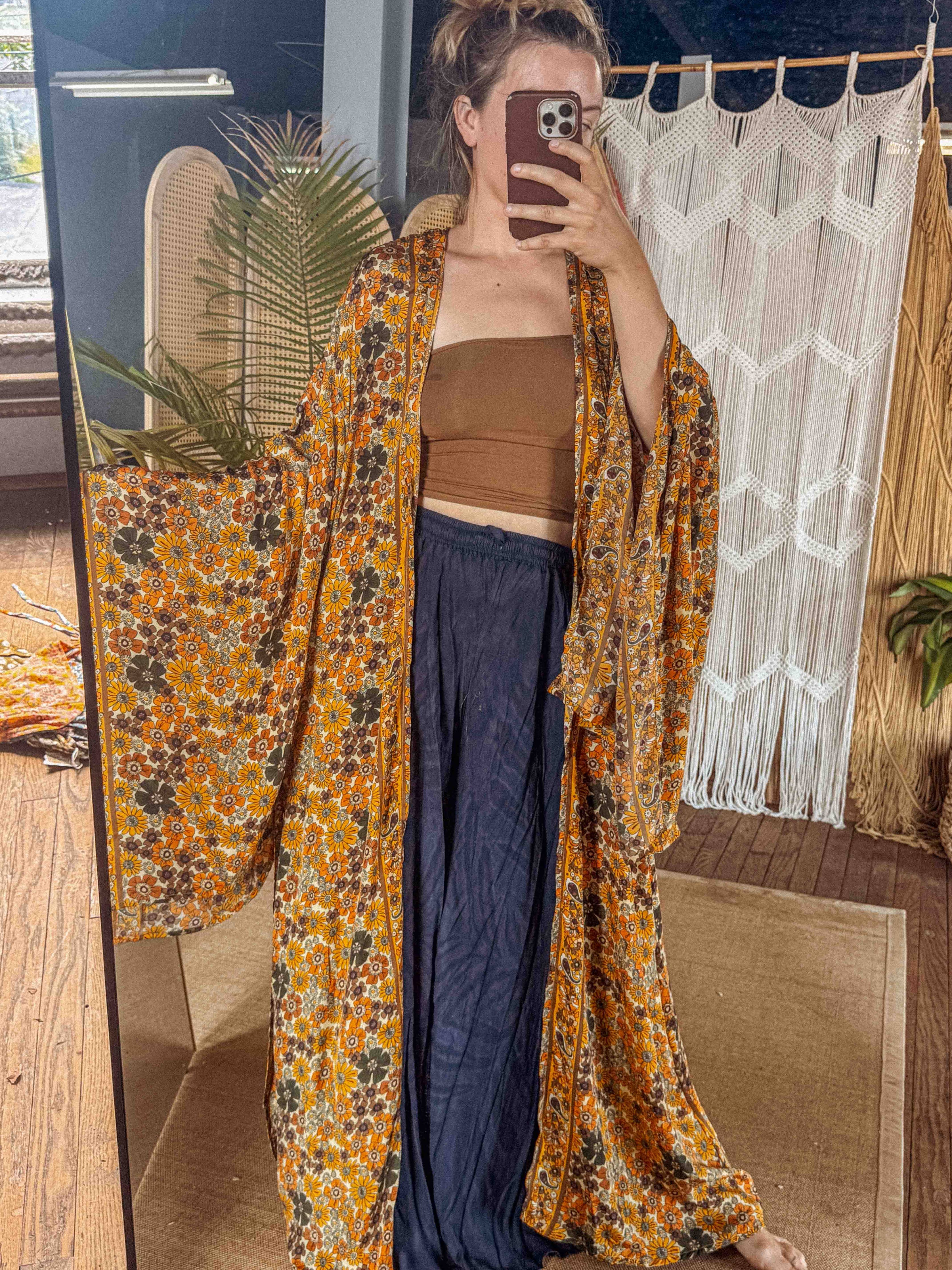 Gardenbelle Shop - BOHO Silk Bell Sleeve Long Maxi Kimono Duster Cardigan boho clothing, festival outfit, hippie style apparel | Elevated Hippie