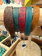 Angie Myers Designs Women's Leather Pattern Bracelet | Handcrafted Boho Jewelry boho clothing, festival outfit, hippie style apparel | Elevated Hippie