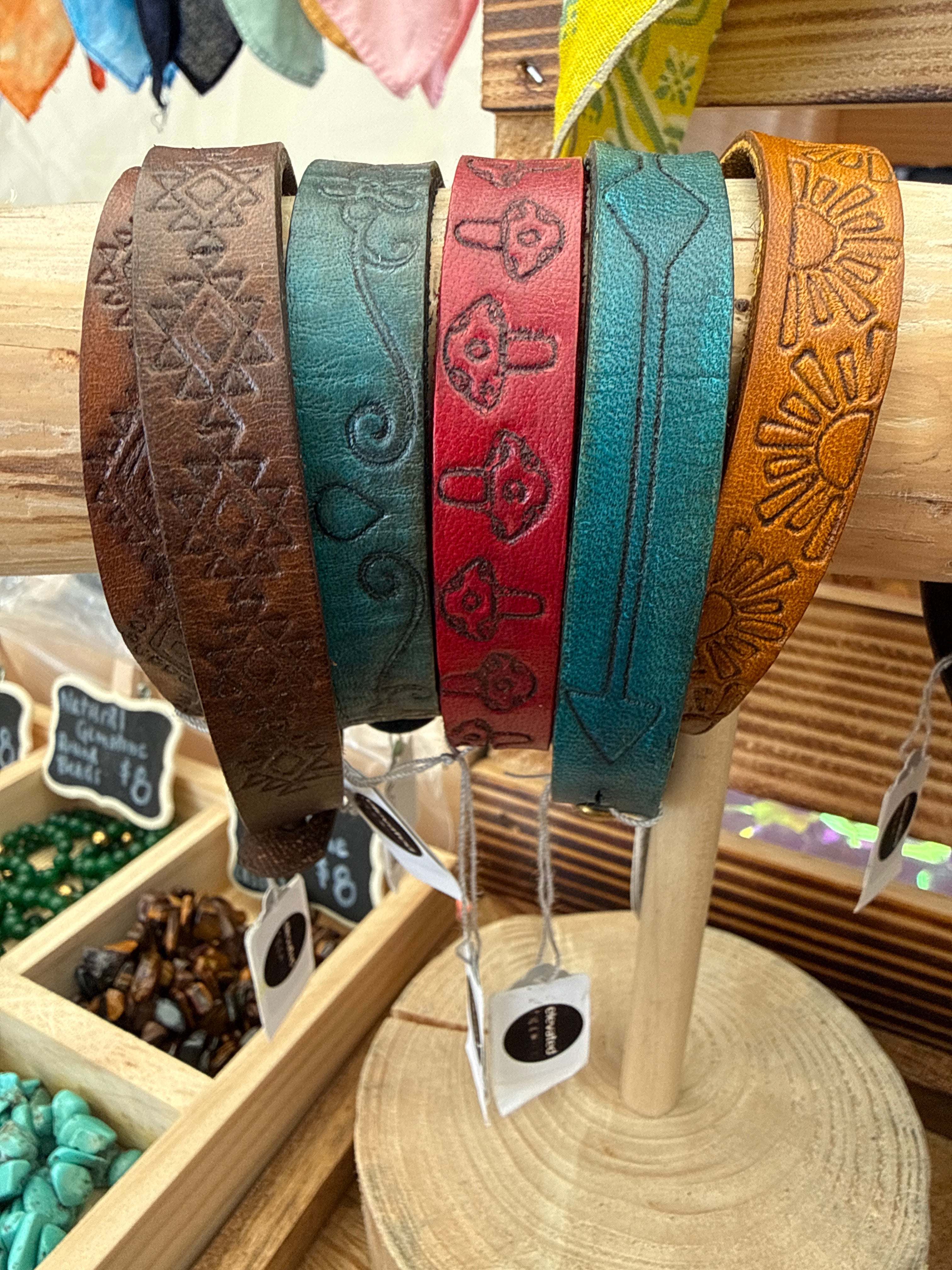 Angie Myers Designs Women's Leather Pattern Bracelet | Handcrafted Boho Jewelry boho clothing, festival outfit, hippie style apparel | Elevated Hippie