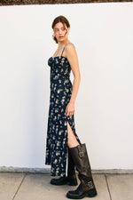 Dancing Moon Front Tie Slit Sleeveless Maxi Boho Floral Sleeveless Maxi Dress – Adjustable Straps, Side Slits, Lined – Summer Dress - The Elevated Hippie