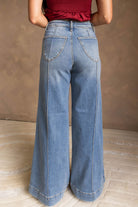 Dusk Blue Piping Seam Flare Leg Pocket Jeans