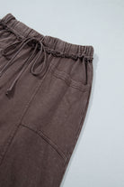 Coffee Mineral Wash Flare Leg Drawstring Pants