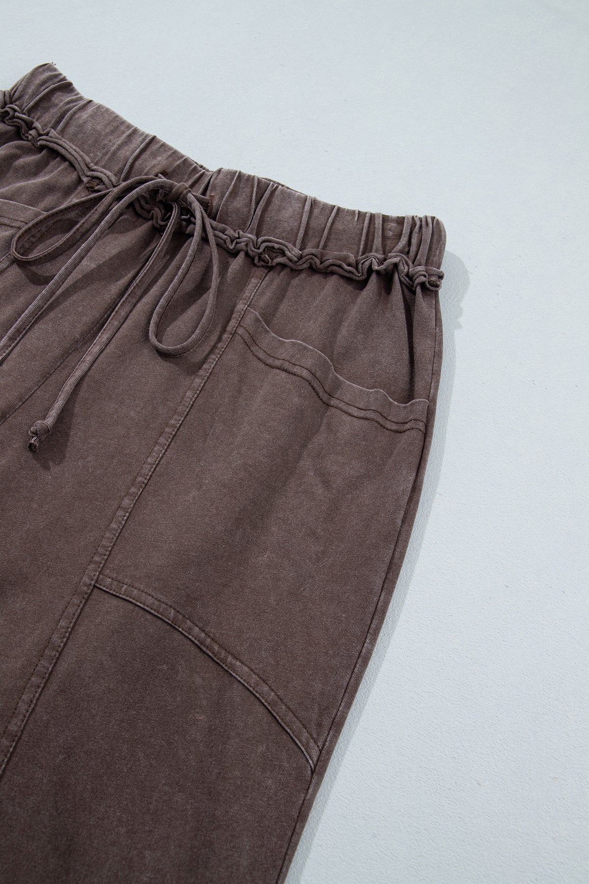 Coffee Mineral Wash Flare Leg Drawstring Pants