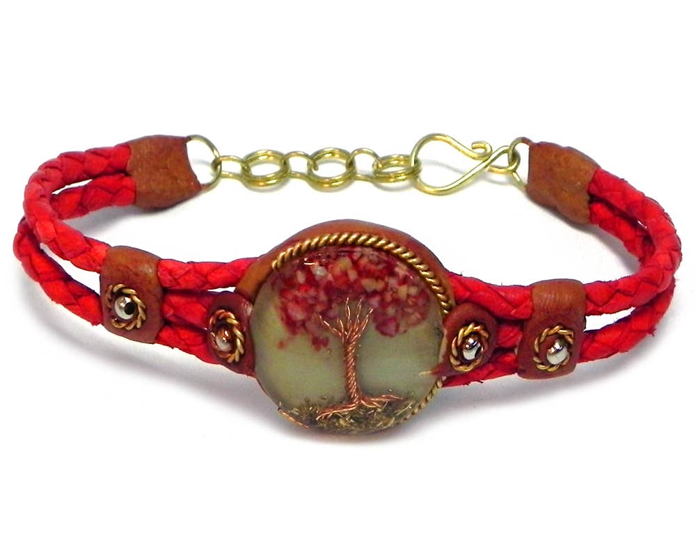 Acrylic Tree of Life Braided Leather Bracelet boho clothing, festival outfit, hippie style apparel | Elevated Hippie