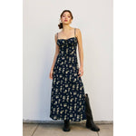 Dancing Moon Front Tie Slit Sleeveless Maxi Boho Floral Sleeveless Maxi Dress – Adjustable Straps, Side Slits, Lined – Summer Dress - The Elevated Hippie