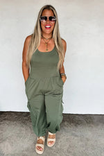 ALL SET TANK ROMPERBoho Tank Romper – Soft Stretch Fabric – Scoop Neck – Side & Cargo Pockets – Casual Utility One-Piece - The Elevated Hippie