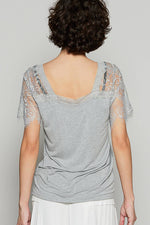 Boho Lace V-Neck Tee – Relaxed Fit Half Sleeve Top – Feminine Lace Detail – Easy Everyday Style – Multiple Sizes - The Elevated Hippie