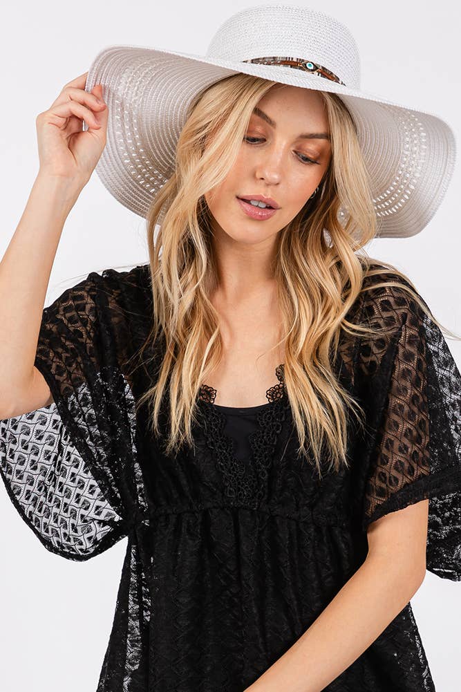 Evil Eye and Multi Design Band Wide Brim Straw Hat boho clothing, festival outfit, hippie style apparel | Elevated Hippie