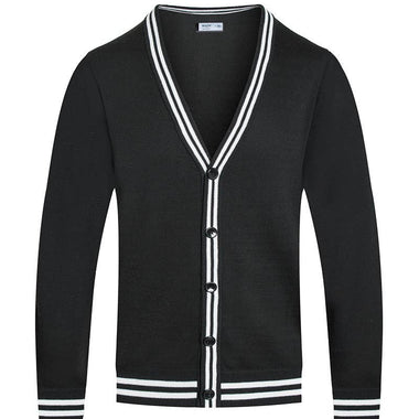 Mens Two Stripe Knit Cardigan Sweater - Black