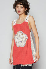 Round neck floral lace solid sleeveless tunic - The Elevated Hippie