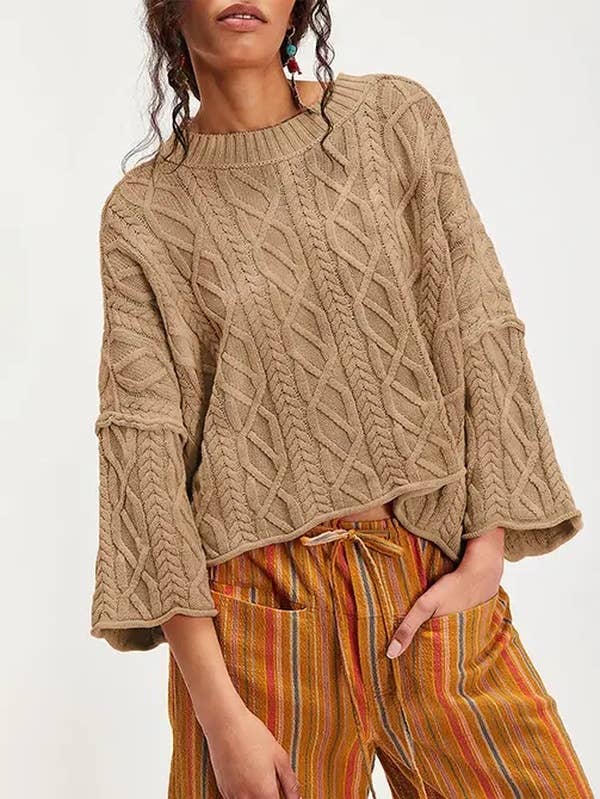 Bell Sleeve Daydream Cable Knit Sweater boho clothing, festival outfit, hippie style apparel | Elevated Hippie