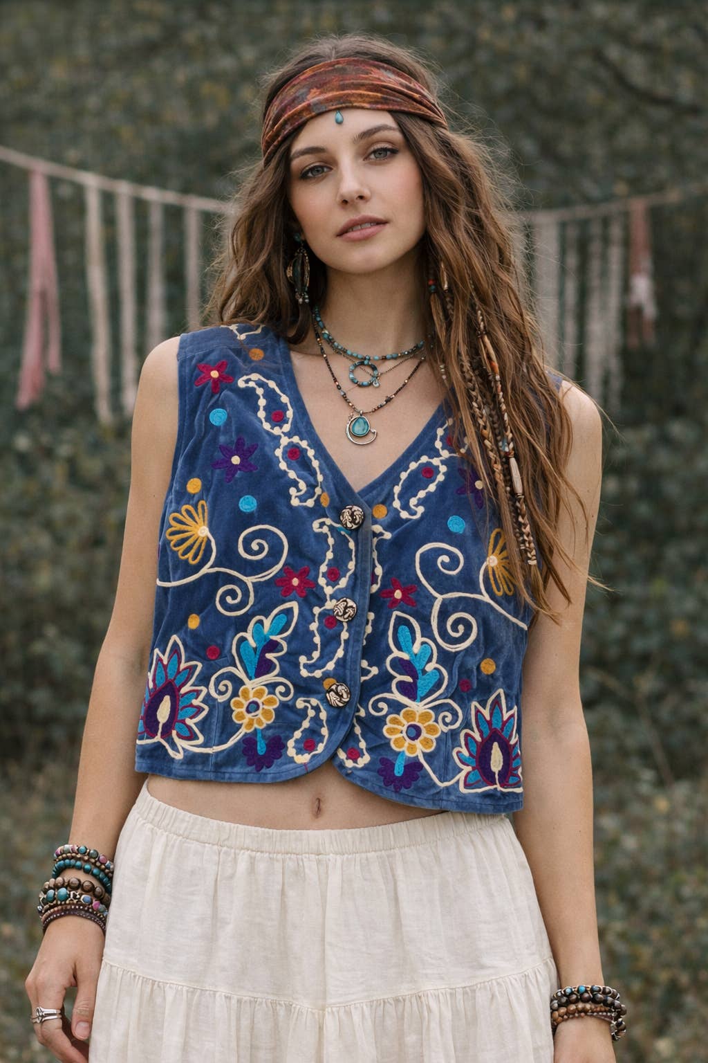 Boho Retro Flower Embroidered Women Velvet Vest boho clothing, festival outfit, hippie style apparel | Elevated Hippie