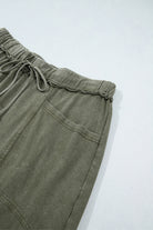 Jungle Green Mineral Wash Flare Leg Drawstring Pants
