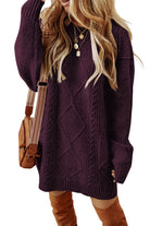 Burgundy Cable Knit Drop Shoulder Sweater Dress