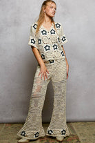Star Motifs Flared Hem Straight Fit Crochet Pants boho clothing, festival outfit, hippie style apparel | Elevated Hippie