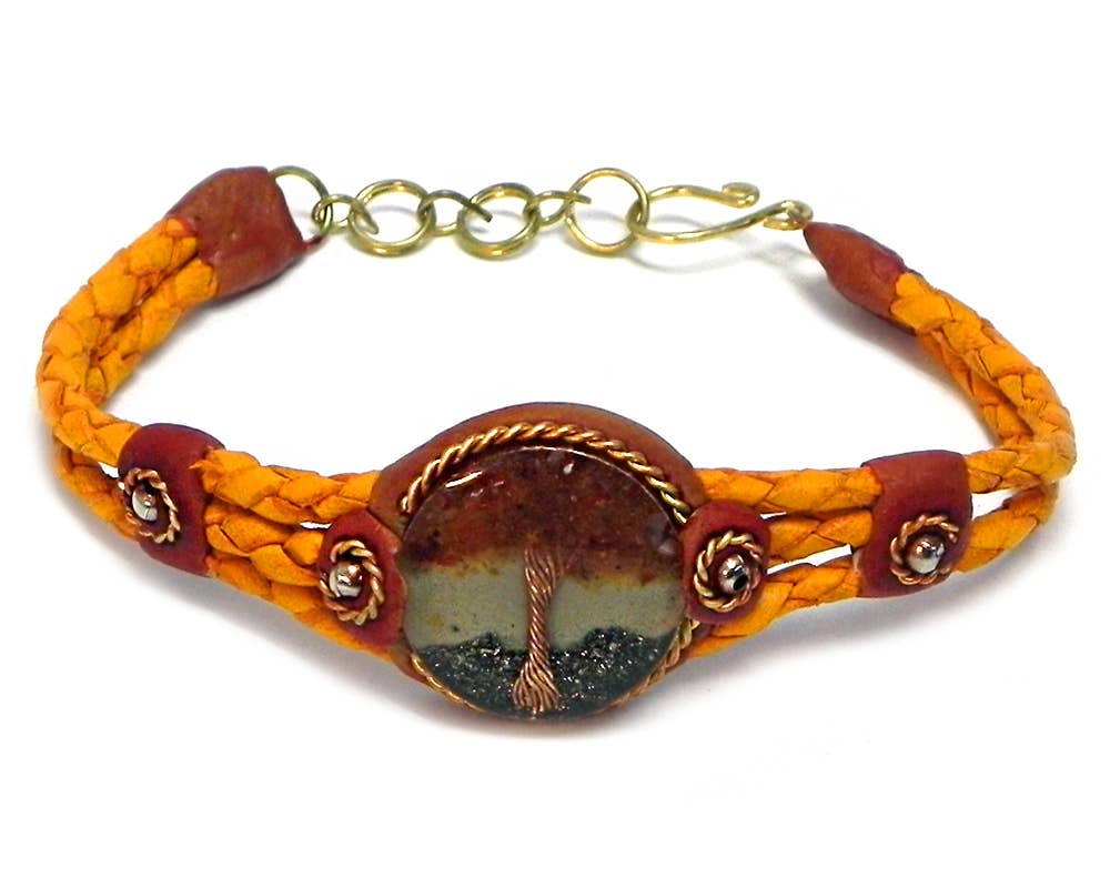Acrylic Tree of Life Braided Leather Bracelet boho clothing, festival outfit, hippie style apparel | Elevated Hippie