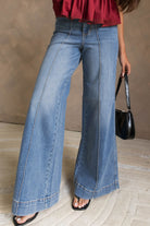 Dusk Blue Piping Seam Flare Leg Pocket Jeans