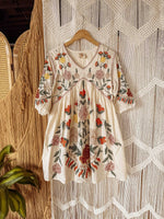 Boho Embroidered Floral Cotton Dress, Fall Lined Short Dress - The Elevated Hippie