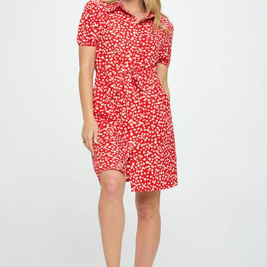 RED POPPY PRINT BUTTON UP DRESS