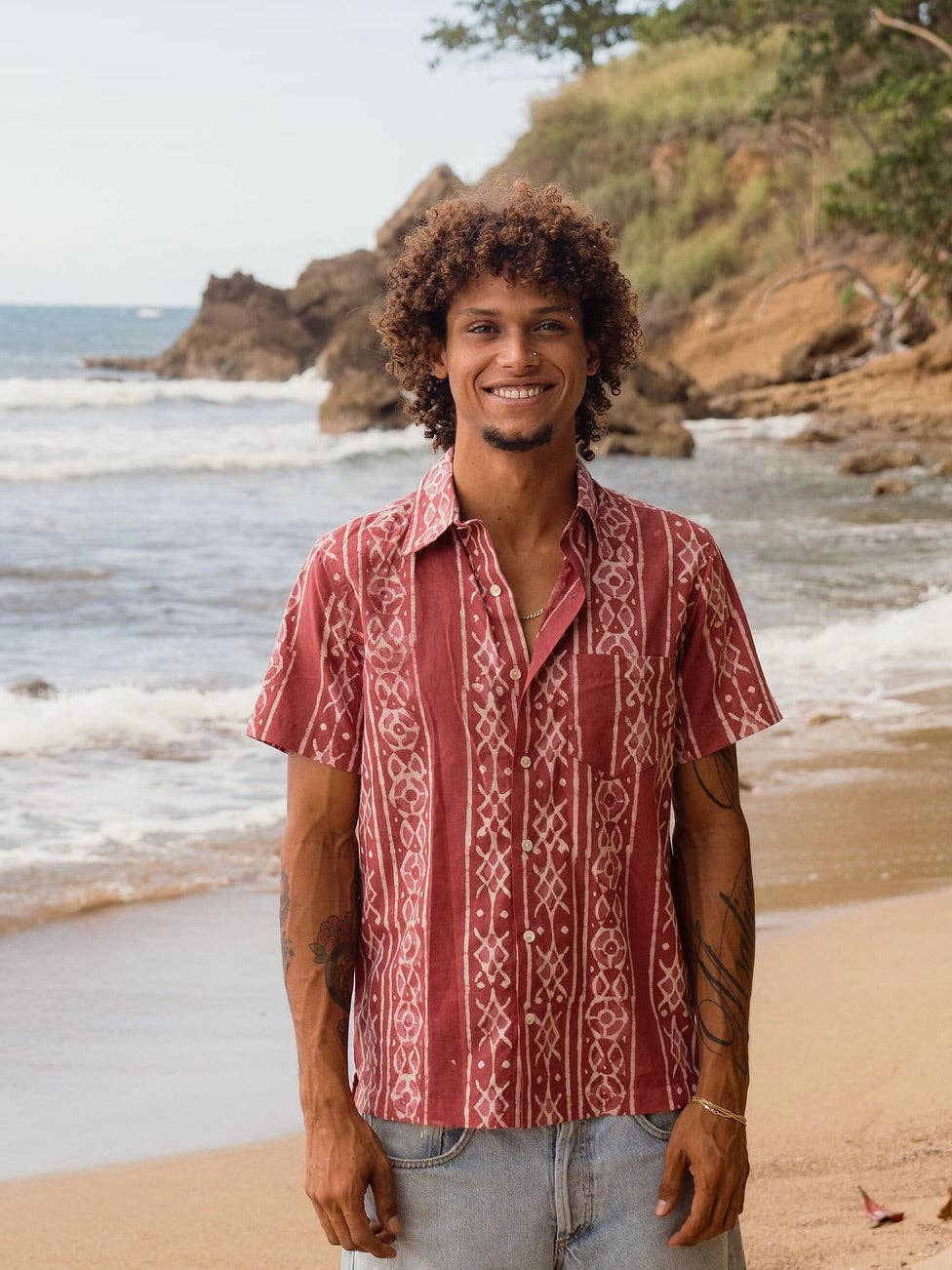 Mens Short Sleeve Button Down - ORGANIC COTTON - Brick Mezcal boho clothing, festival outfit, hippie style apparel | Elevated Hippie