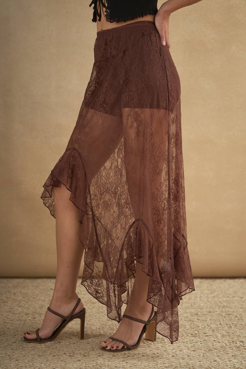 6809-ASYMMETRIC RUFFLE SKIRT boho clothing, festival outfit, hippie style apparel | Elevated Hippie