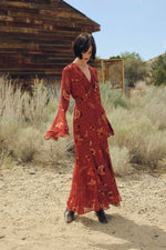 Harvest Mirage Ruffled Bell Sleeve Maxi Dress - The Elevated Hippie