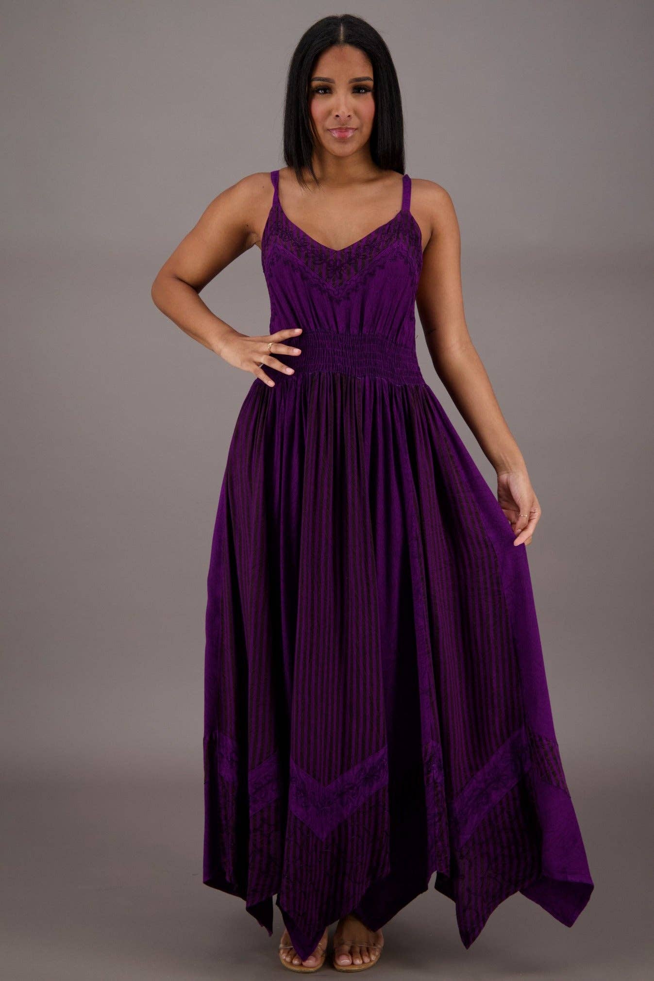 Regal Flair Acid Wash Maxi Dress ADL-24339 boho clothing, festival outfit, hippie style apparel | Elevated Hippie