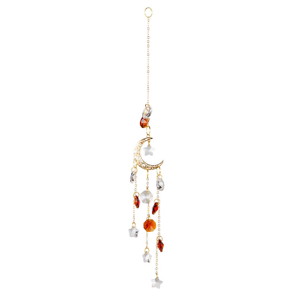 MOON WITH AMBER CRYSTAL SUNCATCHER boho clothing, festival outfit, hippie style apparel | Elevated Hippie