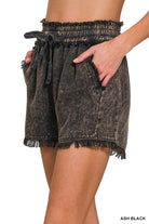 Tencel Mineral Washed Drawstring Shorts – Fray Hem Boho Lounge Shorts – Soft Lightweight Festival Bottoms with Pockets – 100% Tencel - The Elevated Hippie