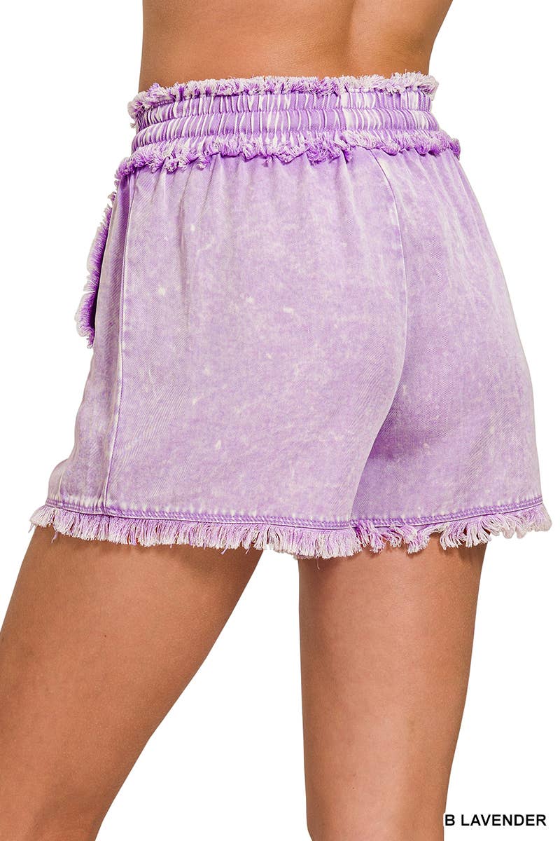 Tencel Mineral Washed Drawstring Shorts – Fray Hem Boho Lounge Shorts – Soft Lightweight Festival Bottoms with Pockets – 100% Tencel - The Elevated Hippie