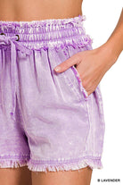 Tencel Mineral Washed Drawstring Shorts – Fray Hem Boho Lounge Shorts – Soft Lightweight Festival Bottoms with Pockets – 100% Tencel - The Elevated Hippie