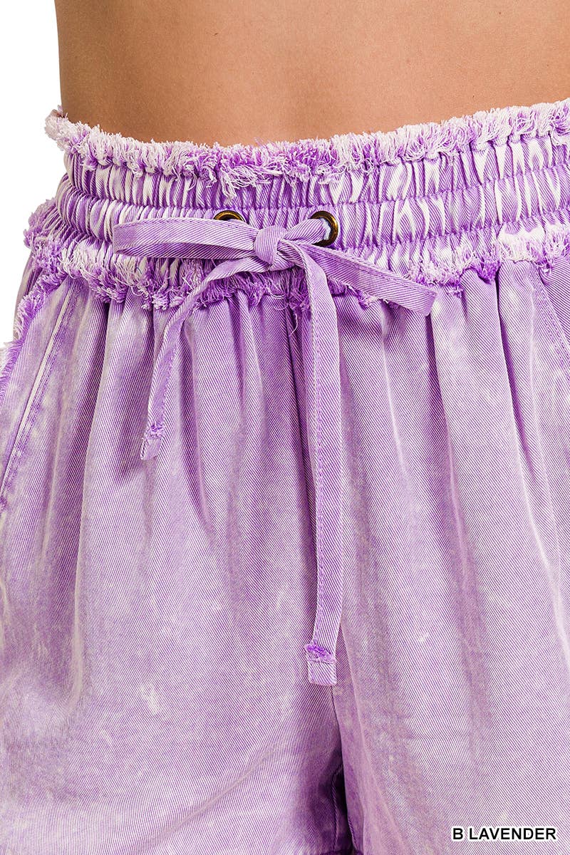 Tencel Mineral Washed Drawstring Shorts – Fray Hem Boho Lounge Shorts – Soft Lightweight Festival Bottoms with Pockets – 100% Tencel - The Elevated Hippie