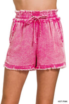 Tencel Mineral Washed Drawstring Shorts – Fray Hem Boho Lounge Shorts – Soft Lightweight Festival Bottoms with Pockets – 100% Tencel - The Elevated Hippie