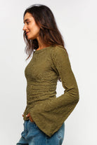 BELL BOTTOM LONG SLEEVE FLORAL JACQUARD KNIT TOP - The Elevated Hippie