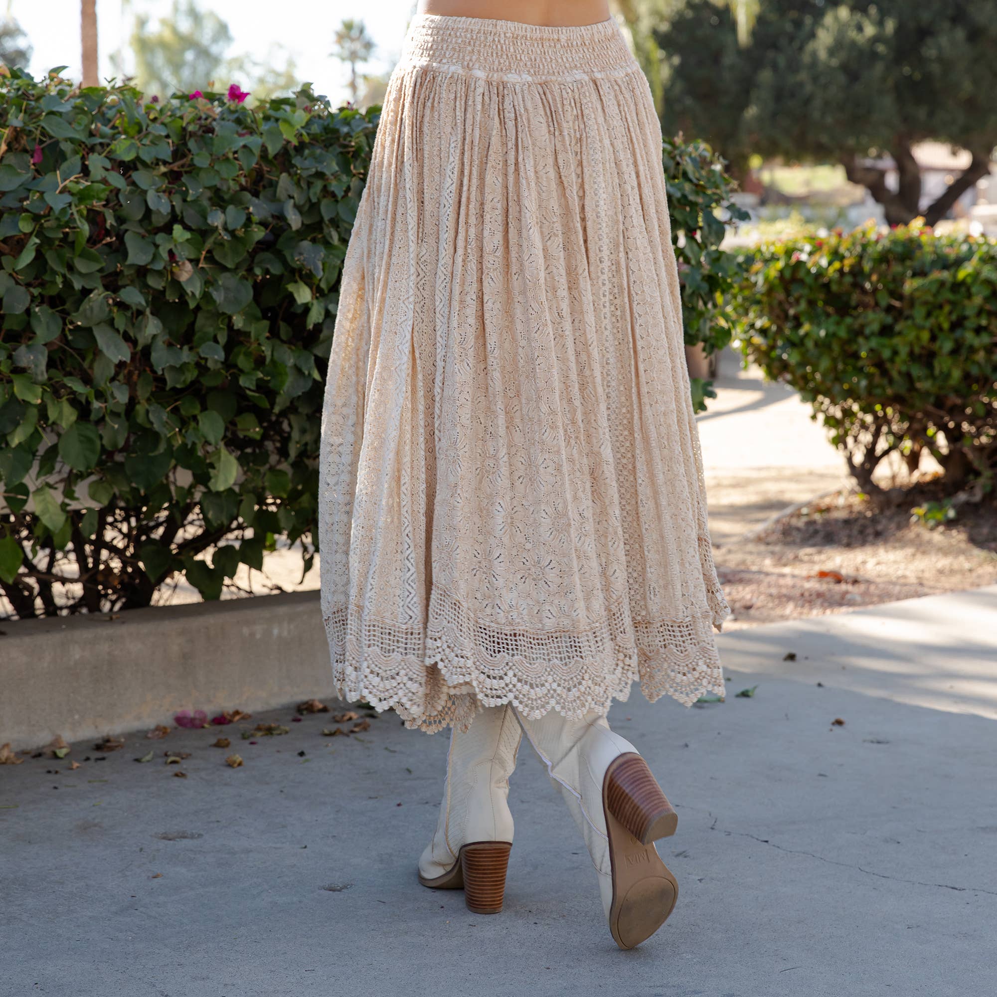 Young Threads - Prairie Dream Wanderer Skirt W/Shirred Elastic Midi Skirt boho clothing, festival outfit, hippie style apparel | Elevated Hippie
