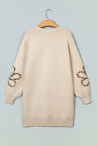 Parchment Floral Puff Sleeve Sweater Dress