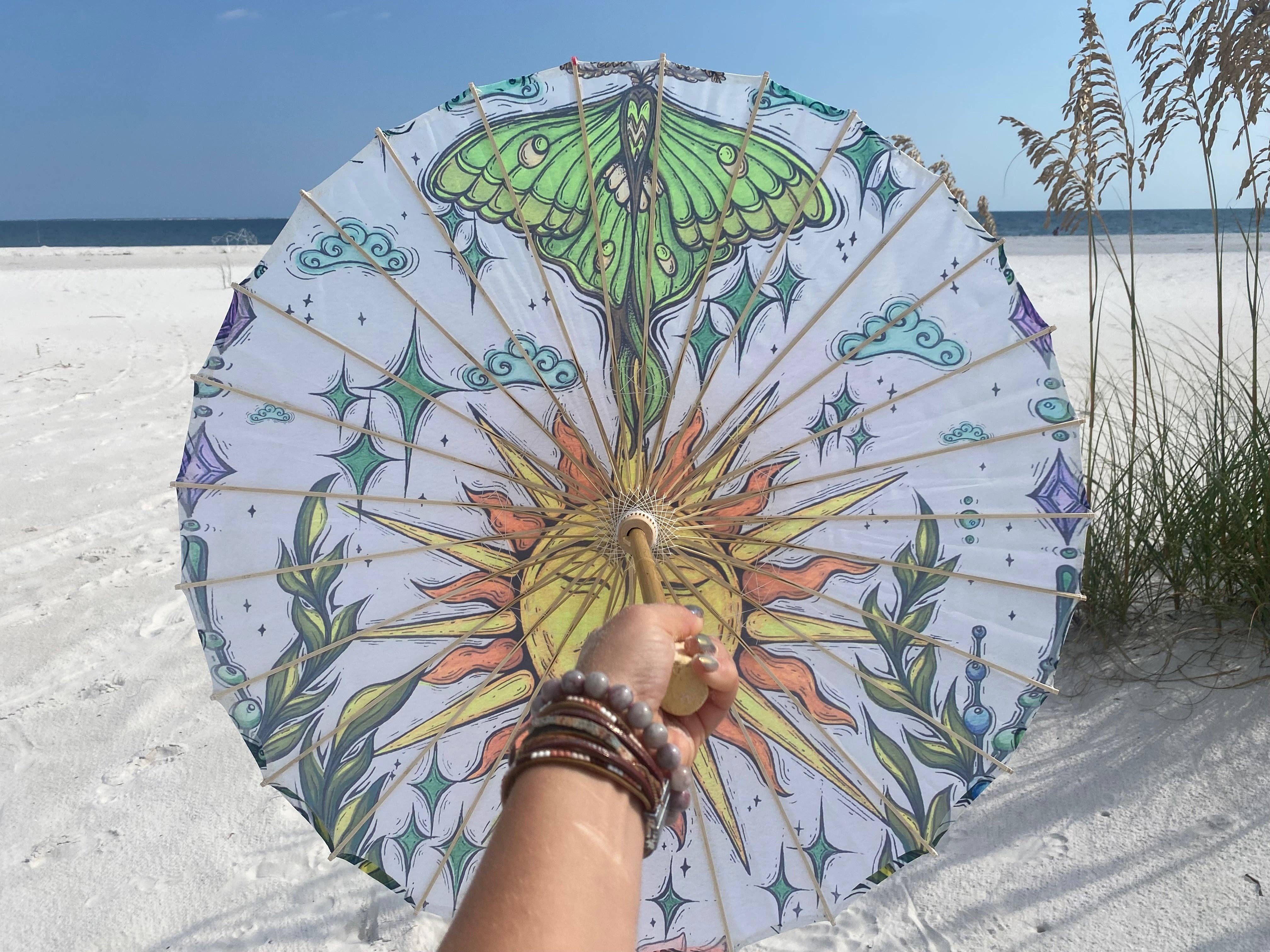 Sun and Luna Moth Parasol boho clothing, festival outfit, hippie style apparel | Elevated Hippie