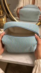 Large Capacity Seersucker Makeup Bag – Polyester Cotton Cosm boho clothing, festival outfit, hippie style apparel | Elevated Hippie