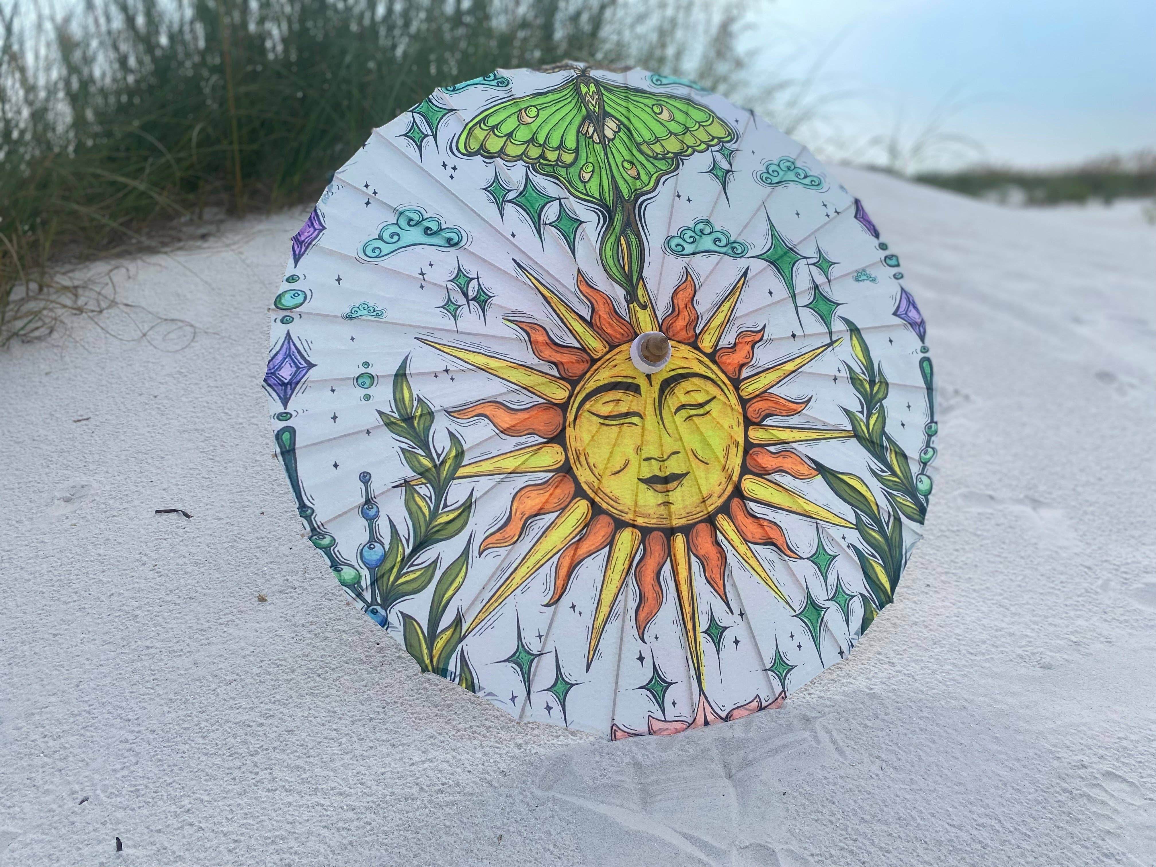 Sun and Luna Moth Parasol boho clothing, festival outfit, hippie style apparel | Elevated Hippie