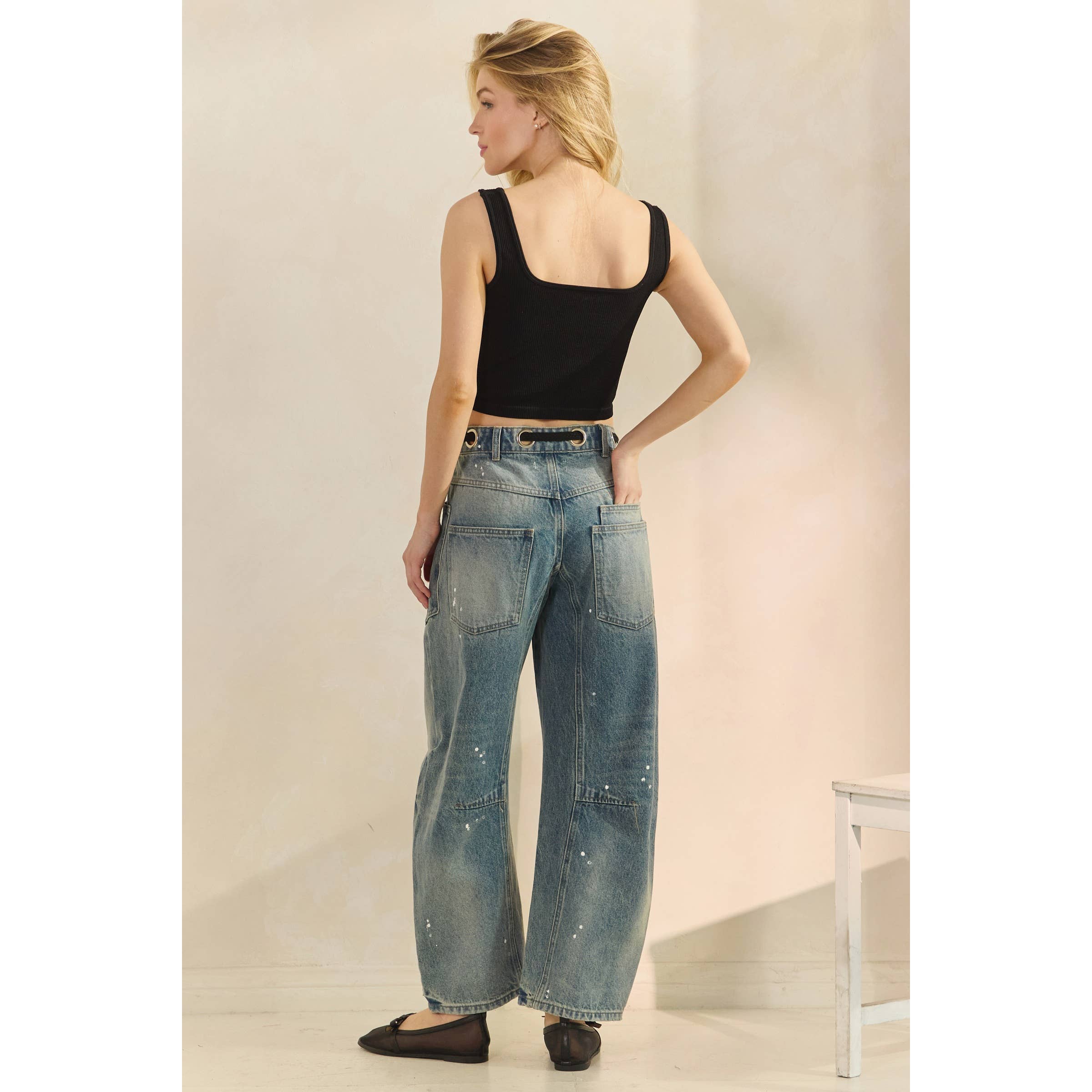 Veveret Horseshoe Jeans with Belt Detail – Relaxed Wide Leg Denim boho clothing, festival outfit, hippie style apparel | Elevated Hippie