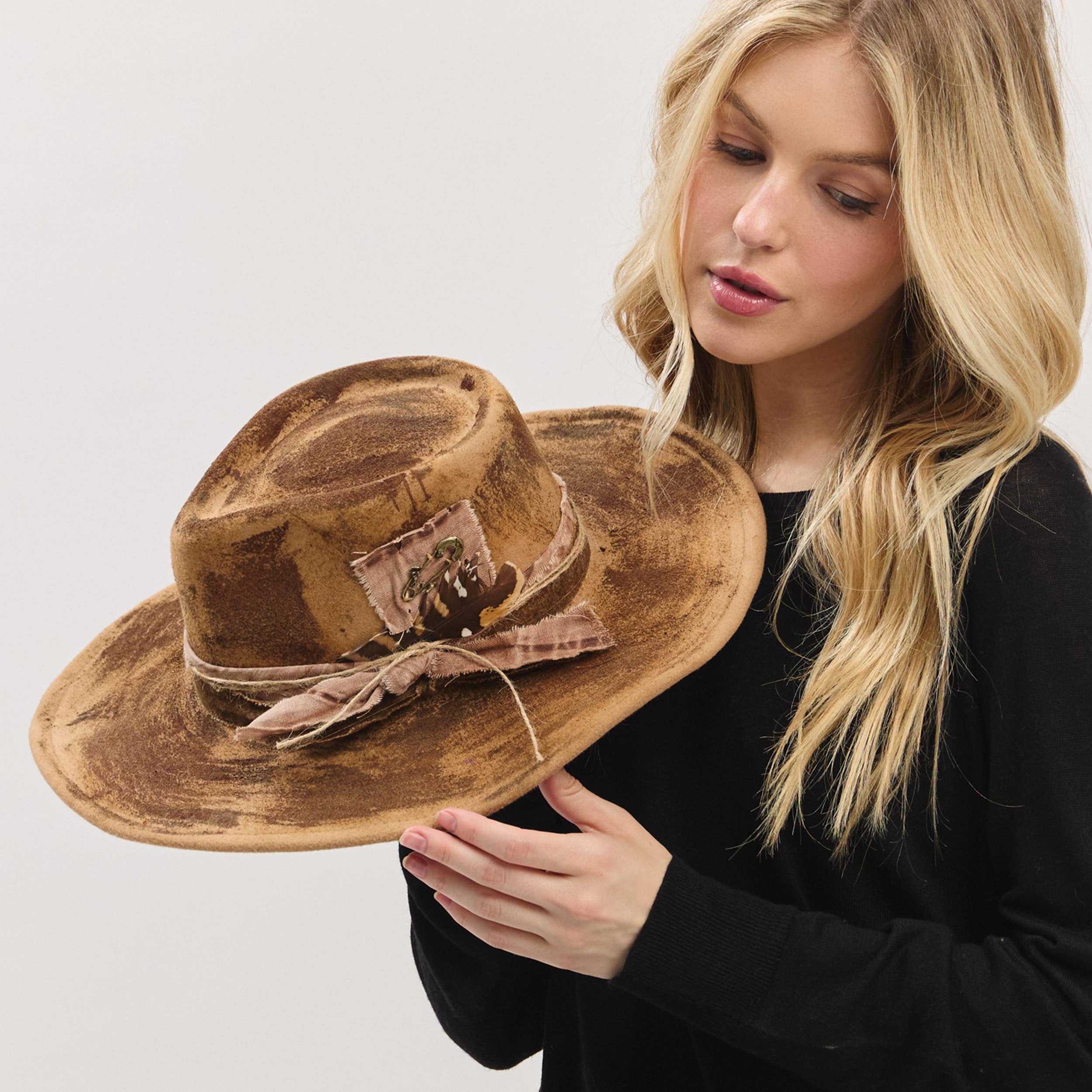 Rustic Cowgirl Feather and Band Fedora Hat boho clothing, festival outfit, hippie style apparel | Elevated Hippie