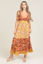 V-Neck Twist Front Cut-Out Patchwork Maxi Dress - The Elevated Hippie